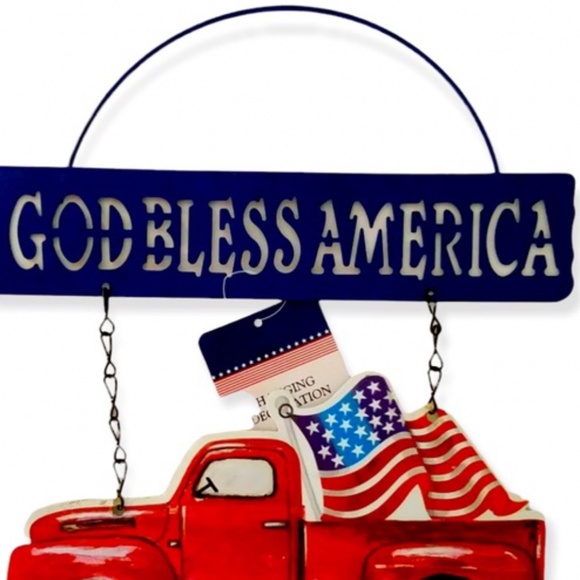 ❤️2/$10 ❤️ Hanging Patriotic Sign - Welcome Sign - Metal Flag, - Red Truck - Picture 2 of 2
